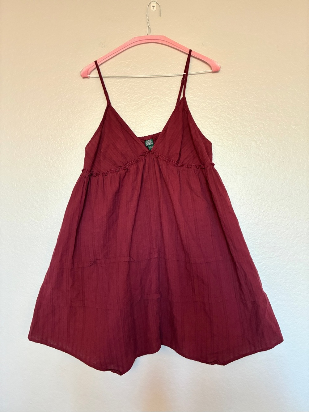 wild fable Burgundy Sleeveless Cotton Babydoll Dress